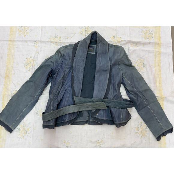 Alexander Julian American Modern Women’s Leather Jacket Belted Blue Size L - Picture 1 of 16